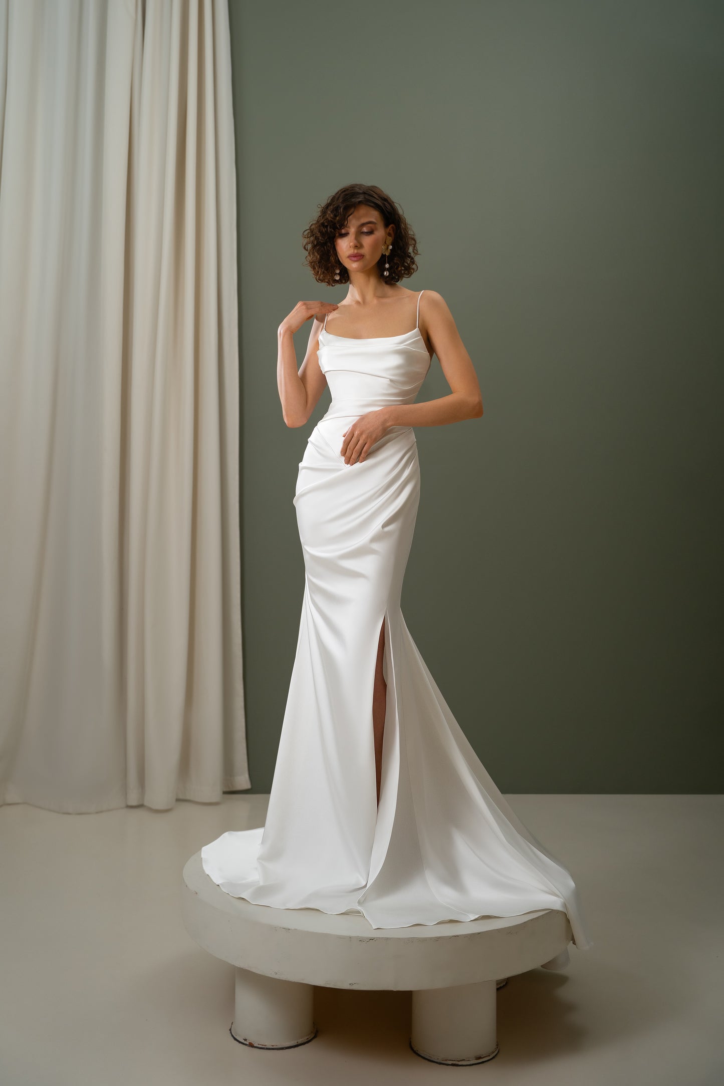 Romi - Satin Flared Slip Wedding Dress with Corset Back and High Slit