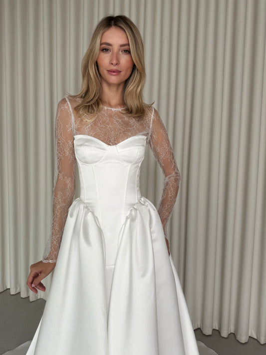 Rosalin - Satin Corset with Dropped Basque Waist Wedding Dress