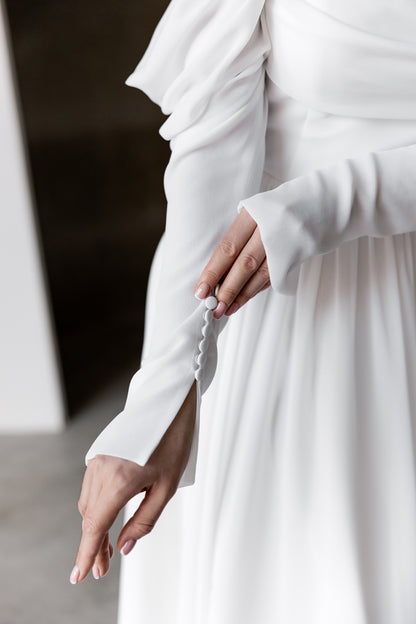 Amelia - Off-Shoulder Minimalist A-Line Wedding Dress – Soft Flowing Chiffon Skirt