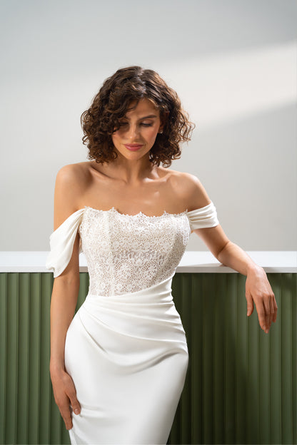 Astrid – Off-Shoulder Lace & Satin Bridal Dress