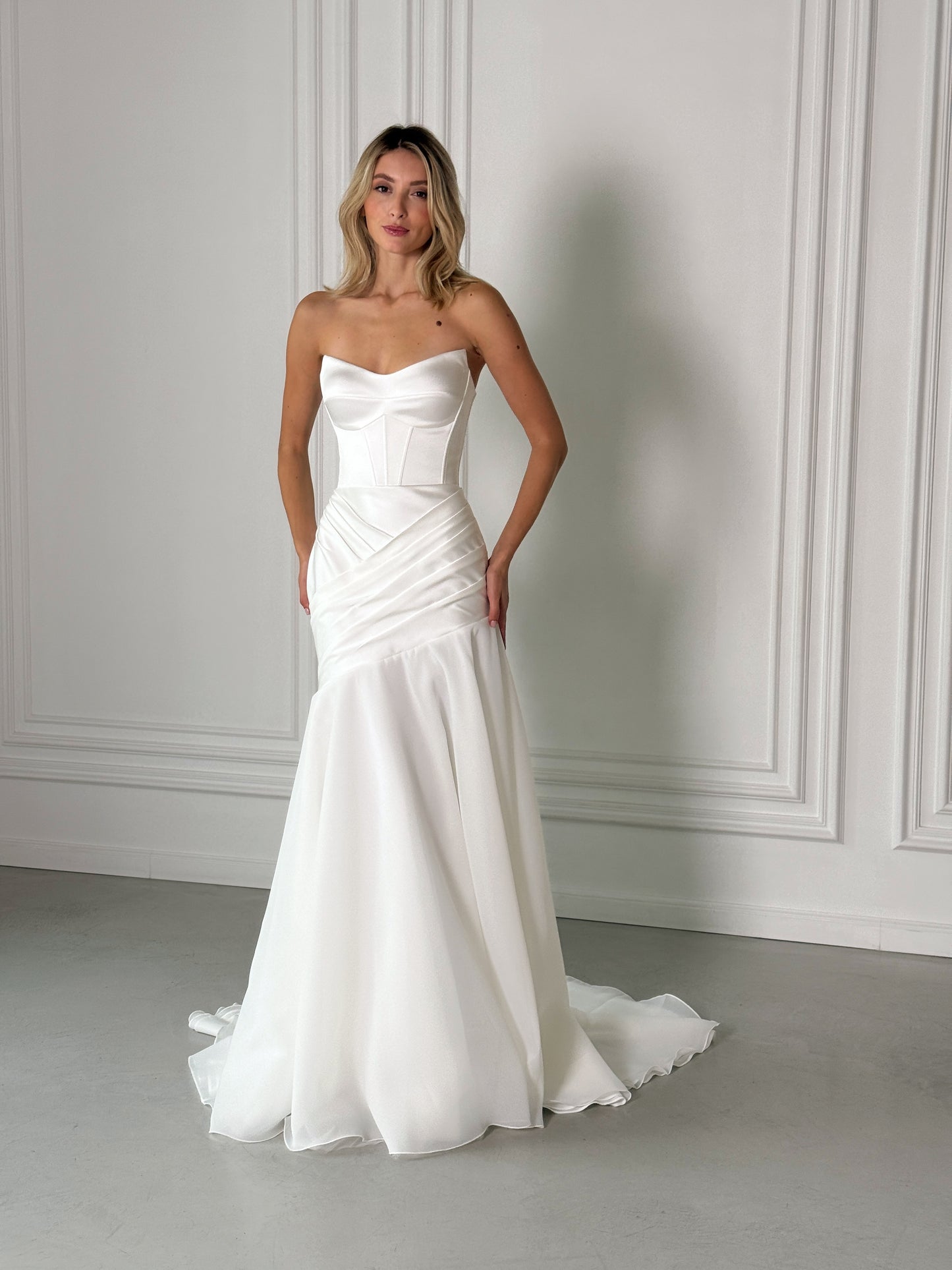 Blansh - Strapless Satin Corset Wedding Dress with Draped Organza Skirt