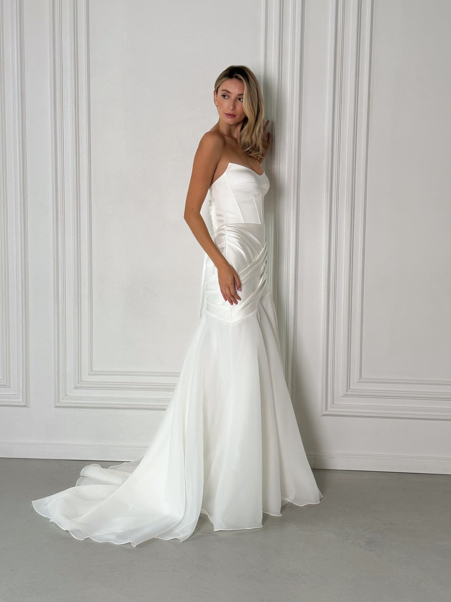 Blansh - Strapless Satin Corset Wedding Dress with Draped Organza Skirt