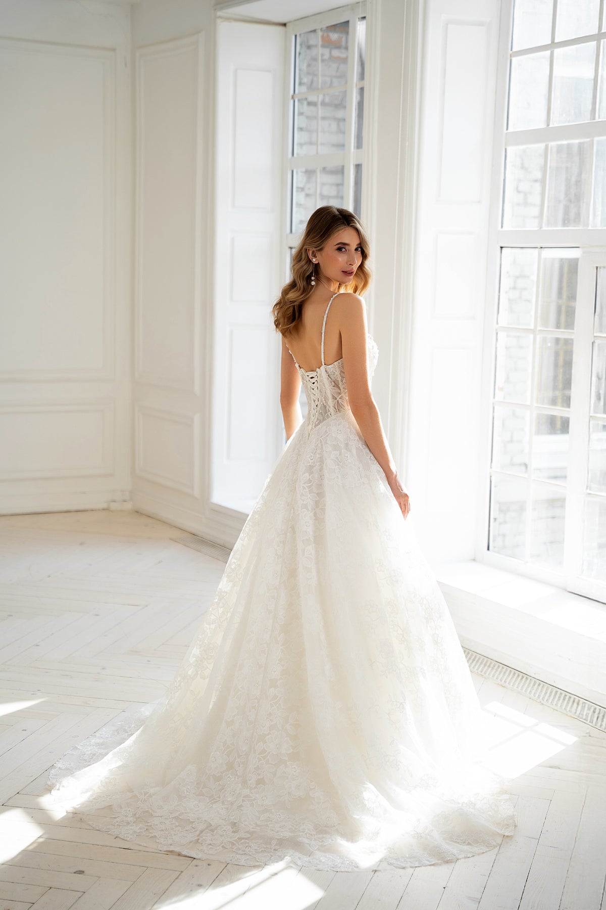 Bibi Wedding Dress — Lace Ball Gown with Hand-Embroidered Pearl & Crystal Bodice