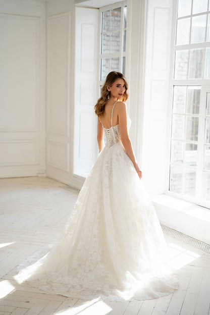 Bibi Wedding Dress — Lace Ball Gown with Hand-Embroidered Pearl & Crystal Bodice