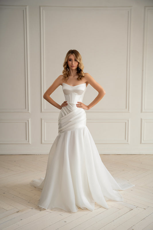 Britney -  Fit-and-Flare Organza Satin Skirt & Structured Corset Bodice
