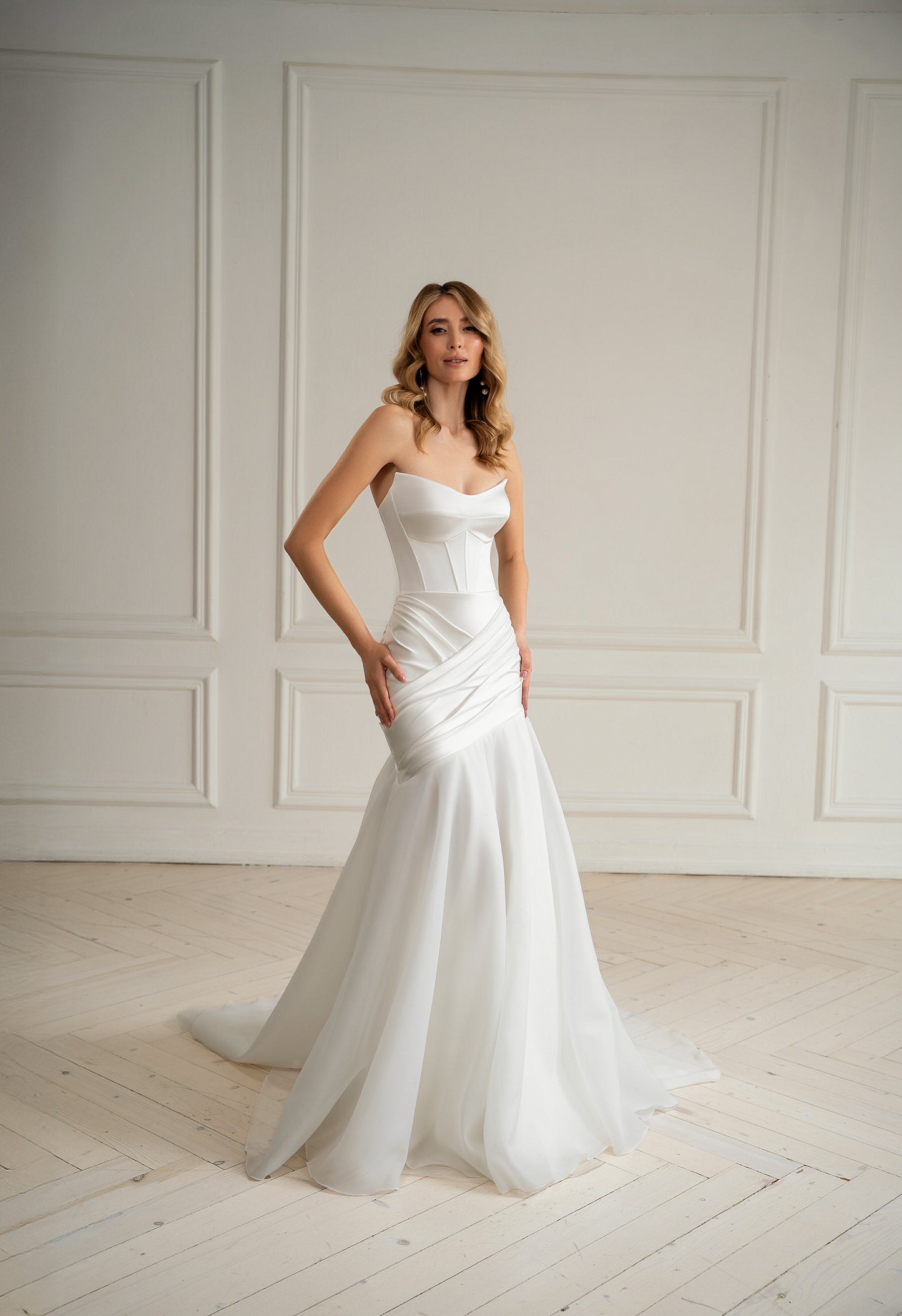 Britney -  Fit-and-Flare Organza Satin Skirt & Structured Corset Bodice