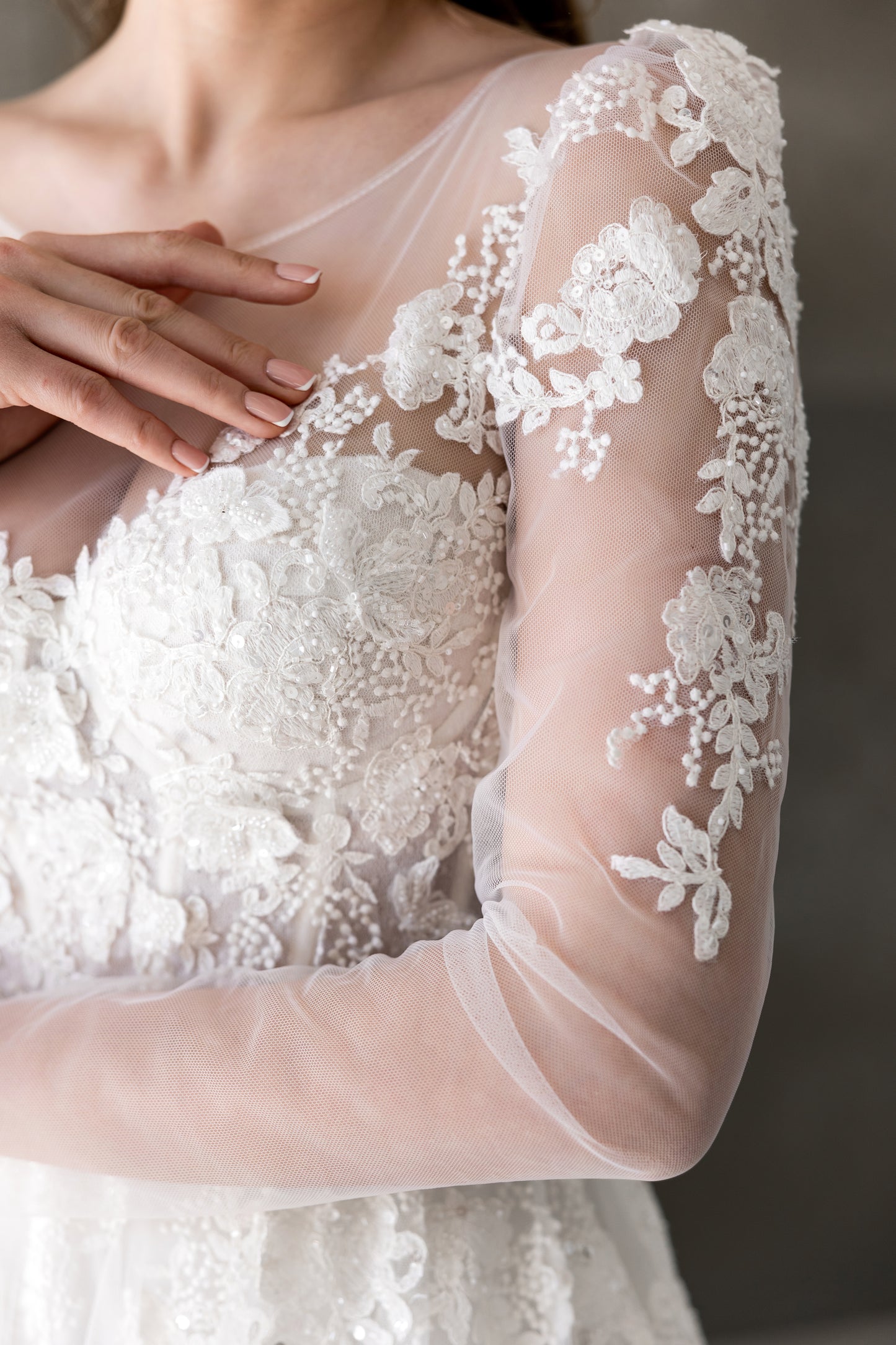 Leona – Elegant Lace Bridal Gown with Long Sheer Sleeves