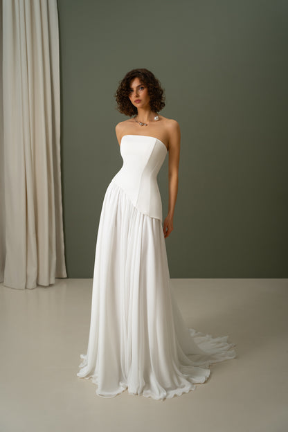 Lulu – Minimalist Strapless Wedding Gown with Asymmetrical Corset