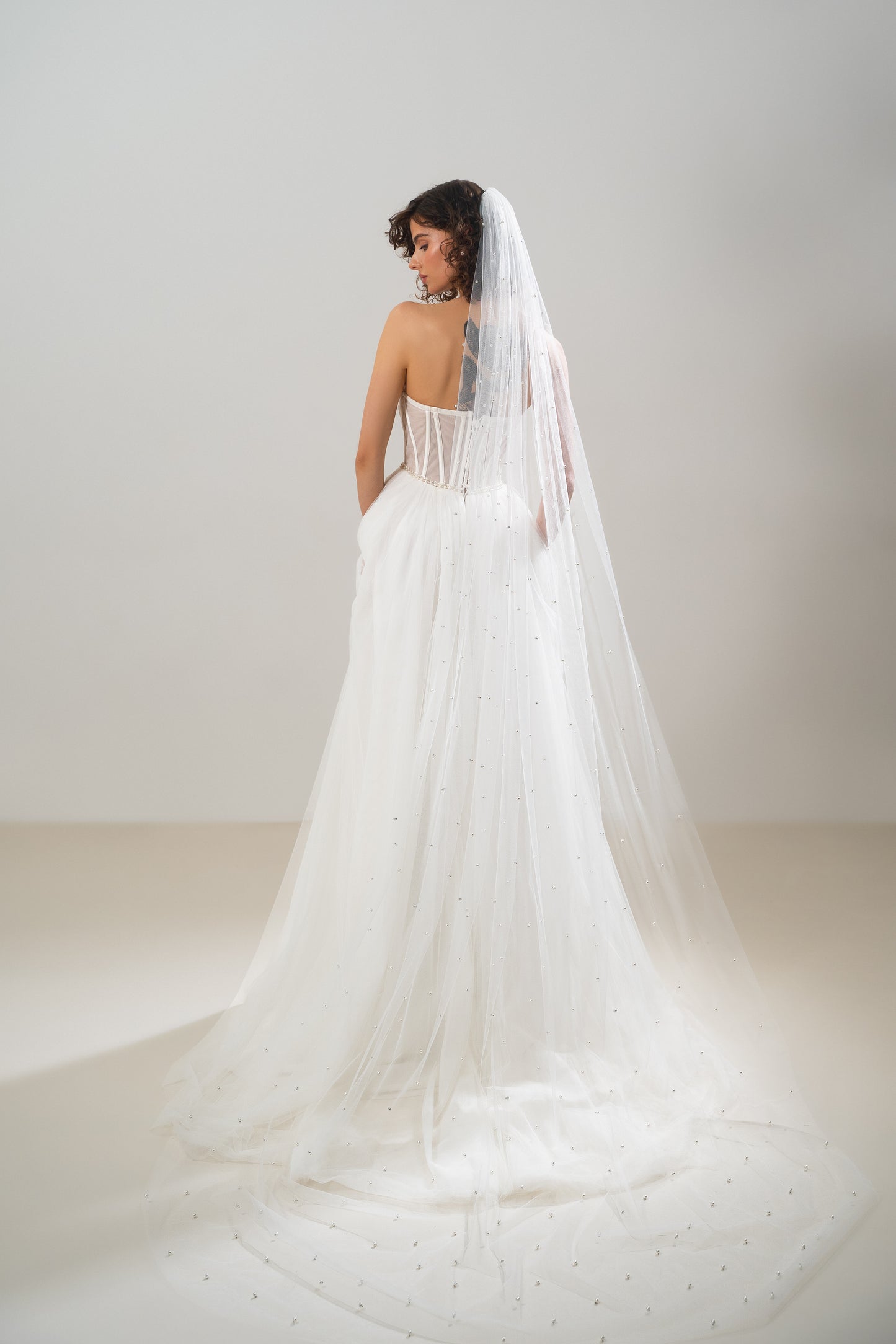 Melek - Elegant Beaded Strapless Corset A-line  Dress