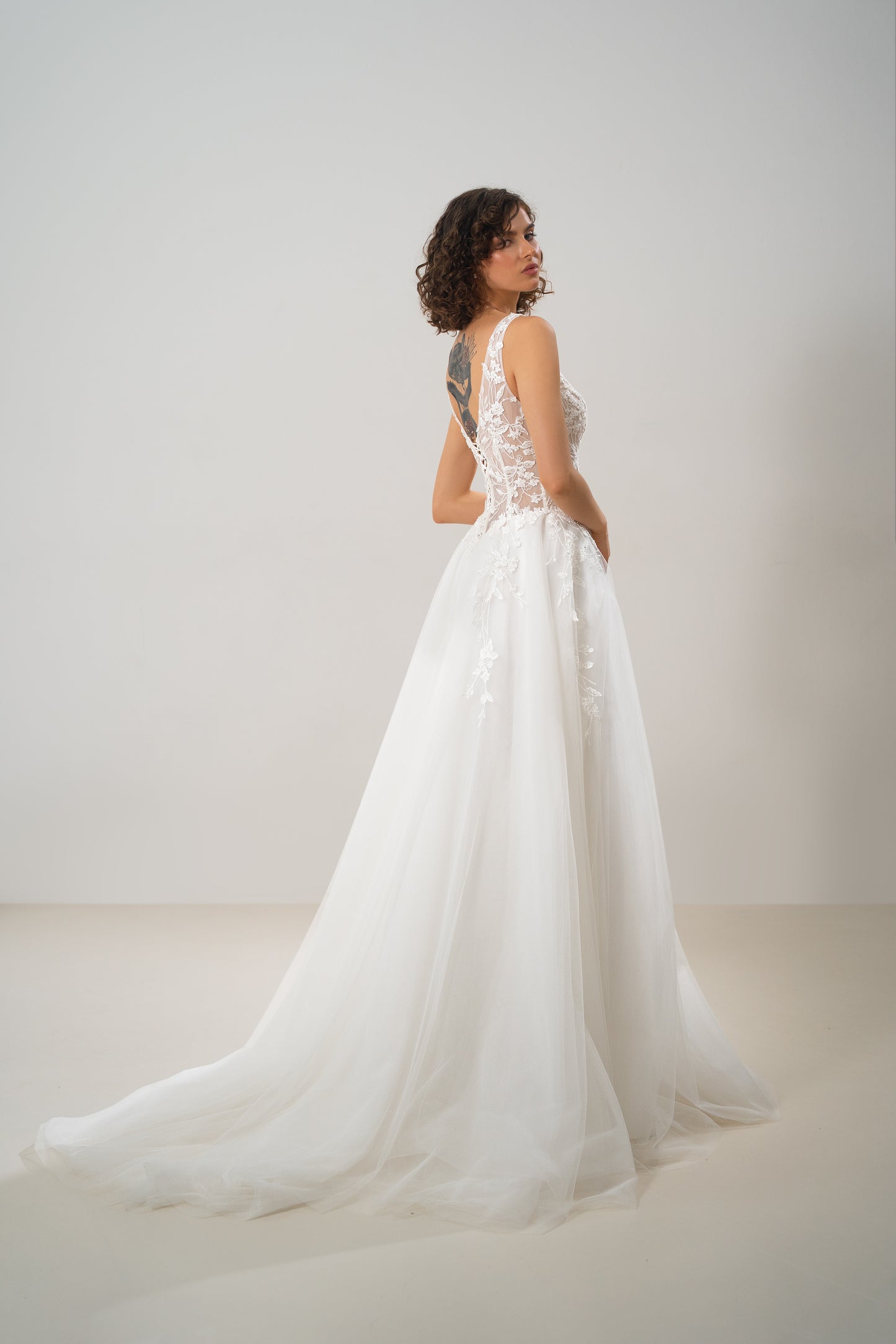 Merelin - Plunging  V-Neck Lace Wedding Dress