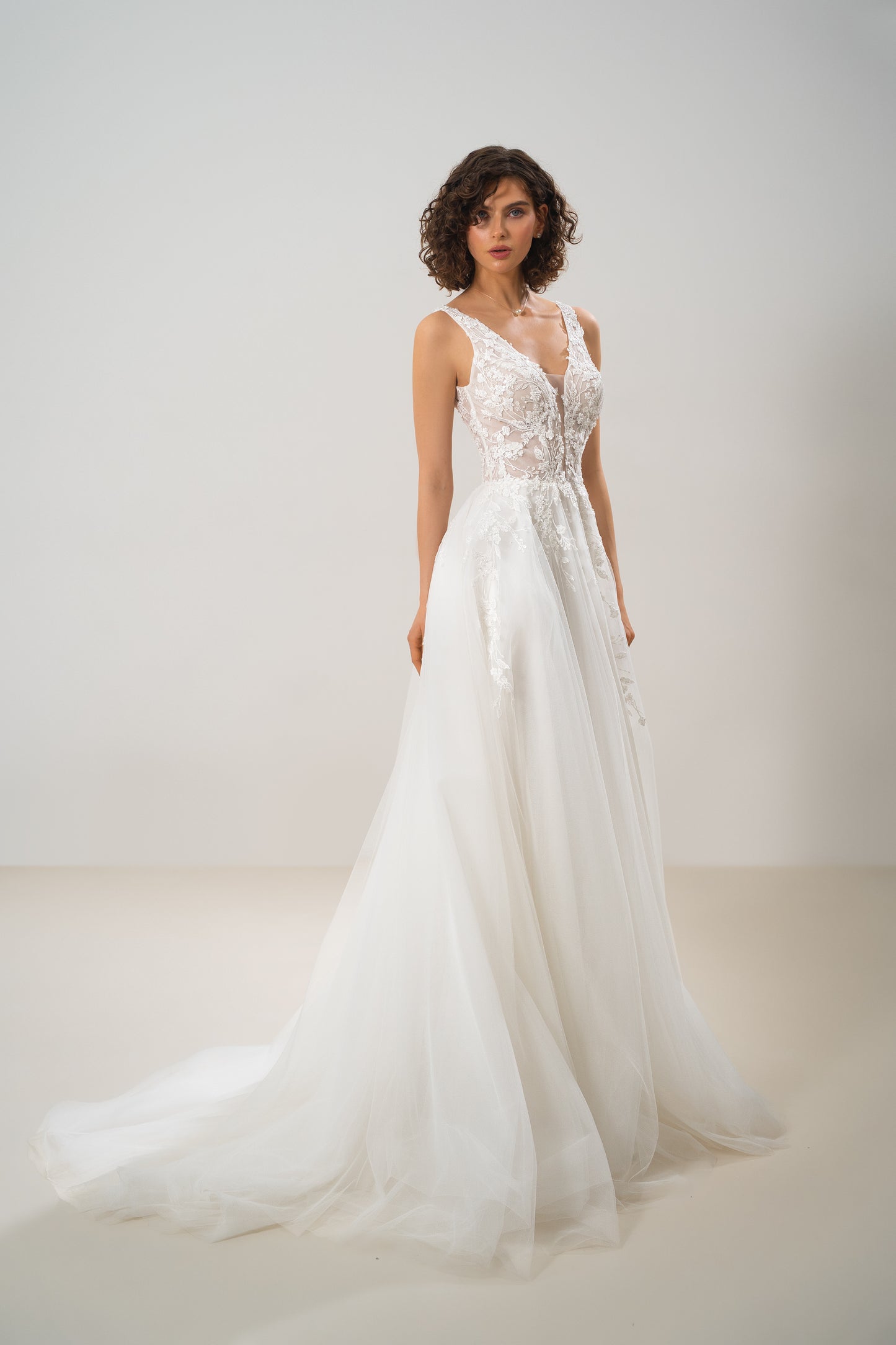 Merelin - Plunging  V-Neck Lace Wedding Dress