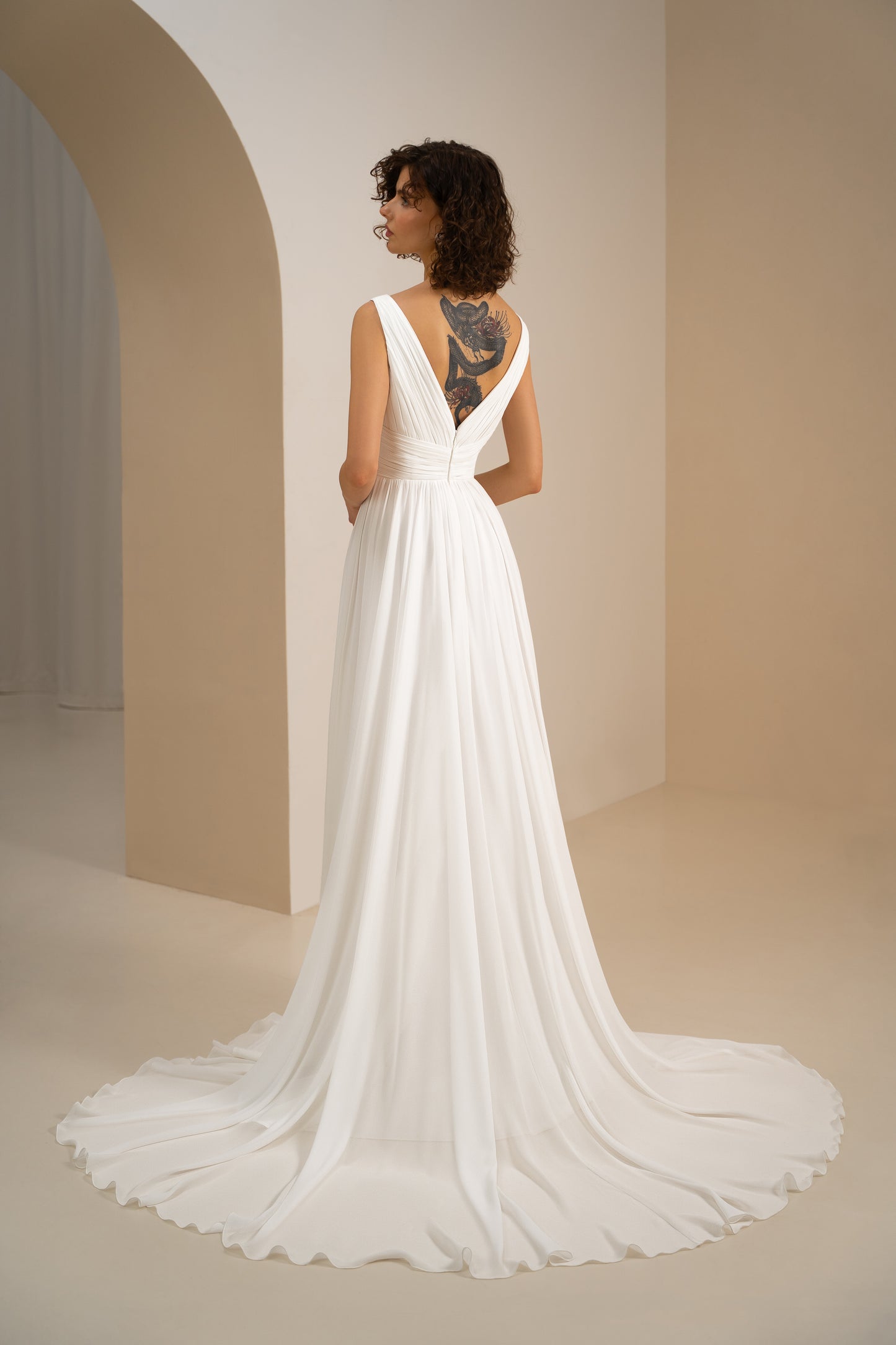 Mirey - Elegant V-Neck Open Back Slit Skirt Wedding Dress