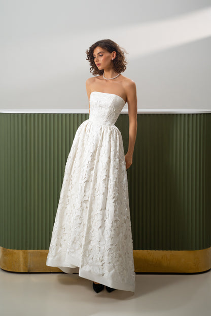 Monica - Strapless Floral Lace High-Low Skirt  Gown