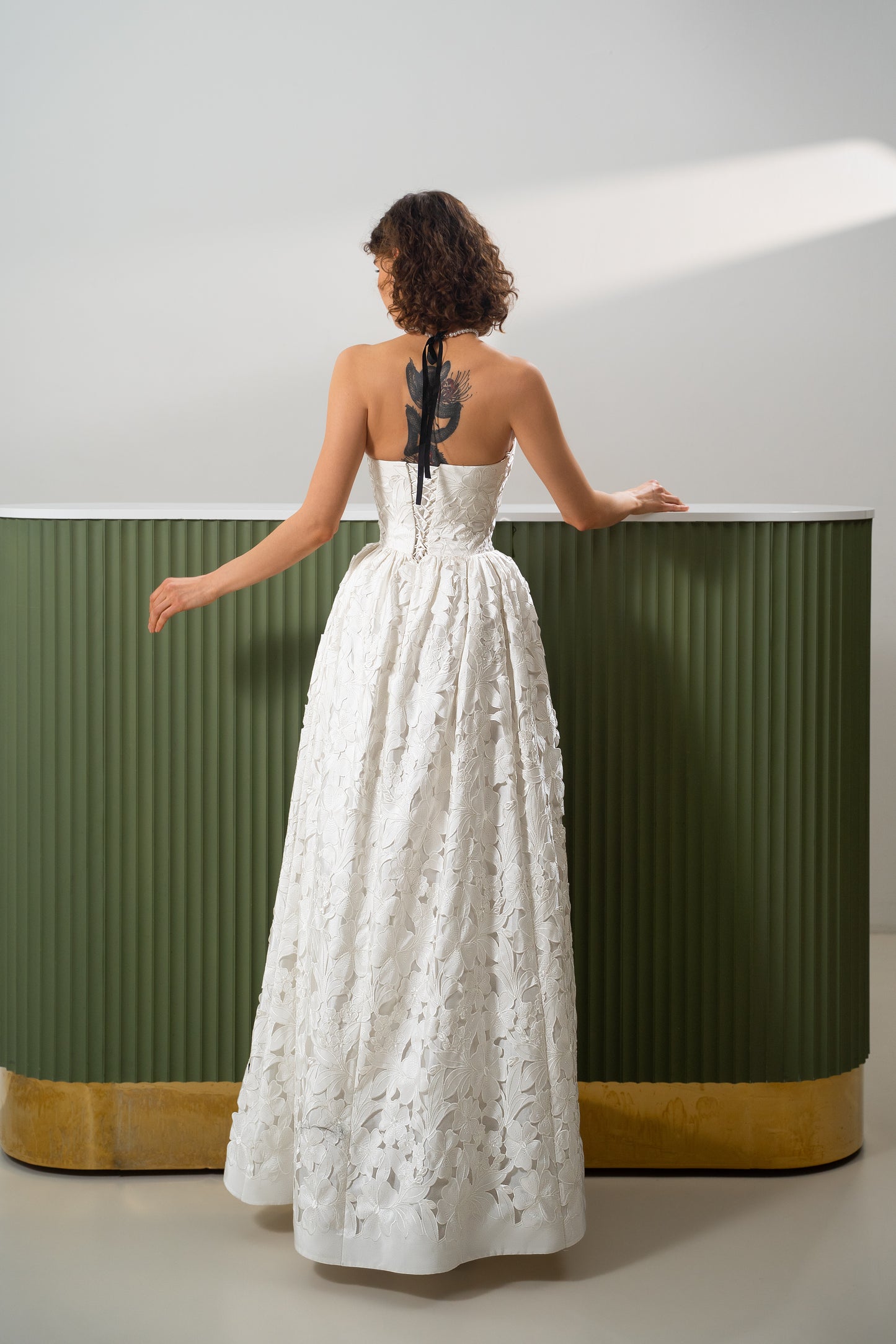 Monica - Strapless Floral Lace High-Low Skirt  Gown