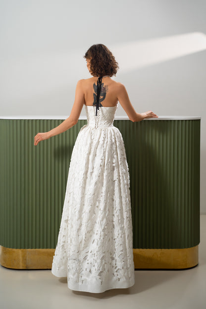 Monica - Strapless Floral Lace High-Low Skirt  Gown