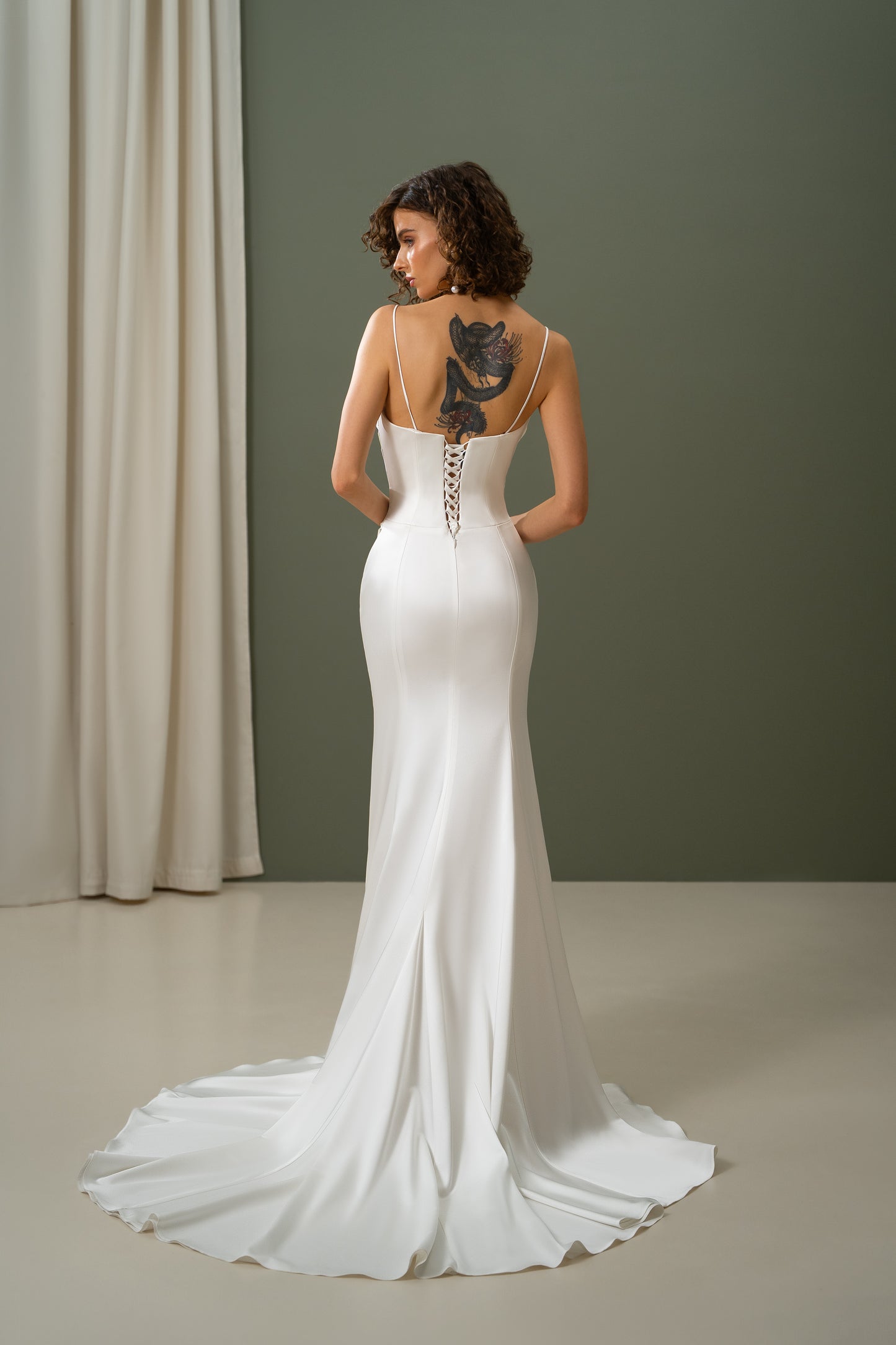 Romi - Satin Flared Slip Wedding Dress with Corset Back and High Slit