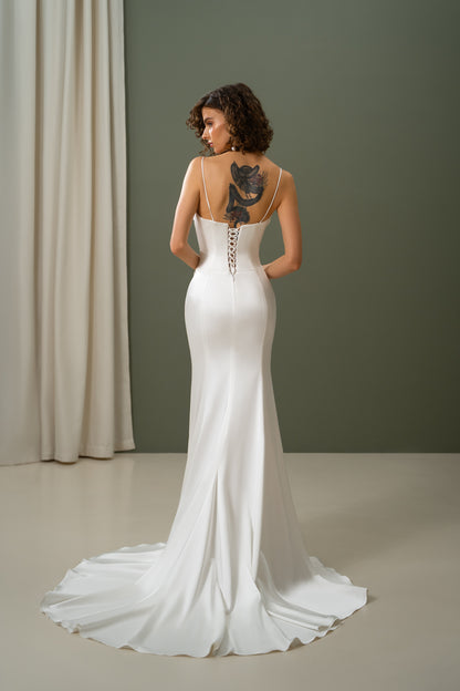 Romi - Satin Flared Slip Wedding Dress with Corset Back and High Slit