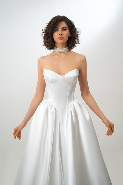 Rosalin - Satin Corset with Dropped Basque Waist Wedding Dress