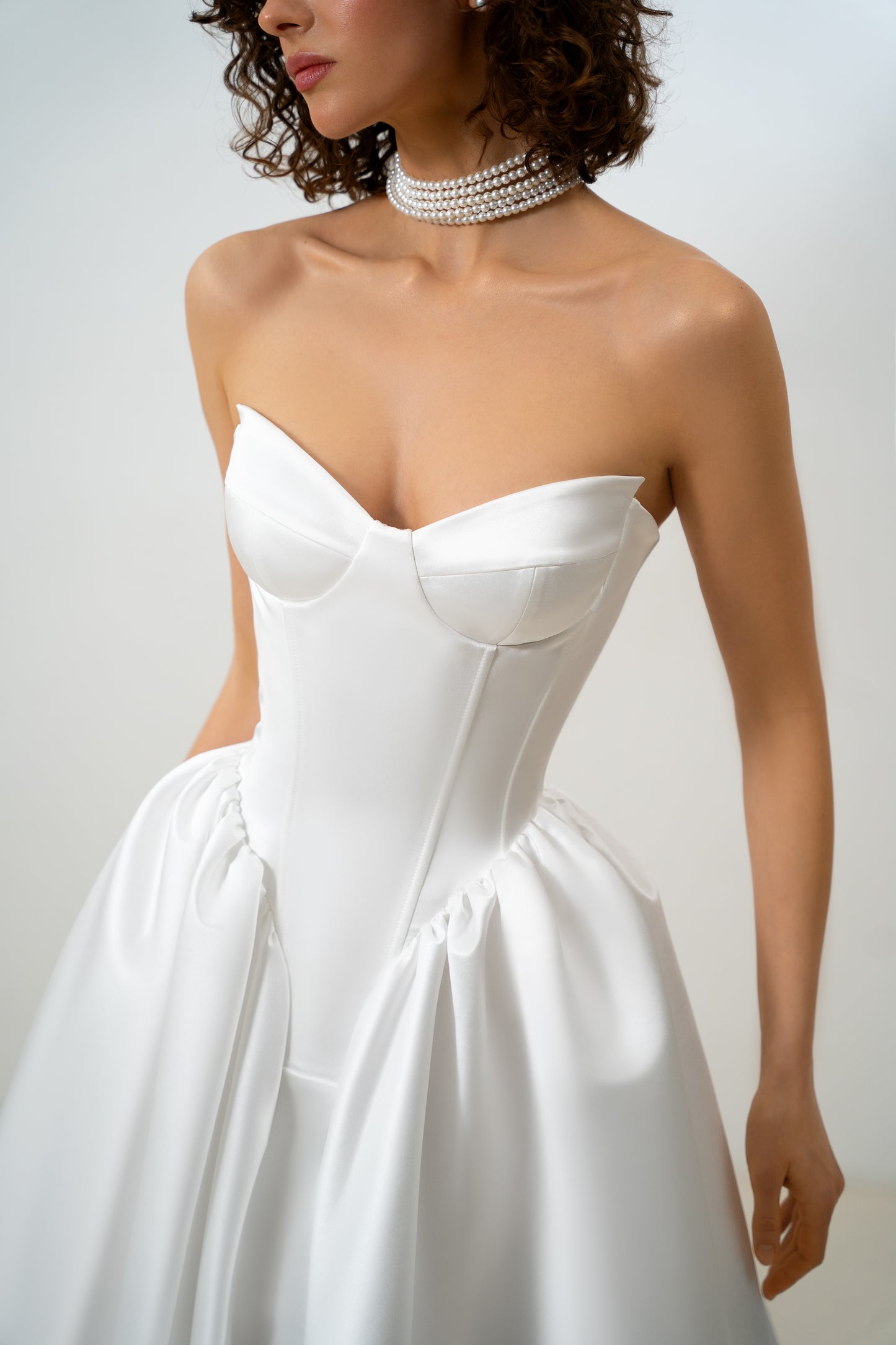 Rosalin - Satin Corset with Dropped Basque Waist Wedding Dress