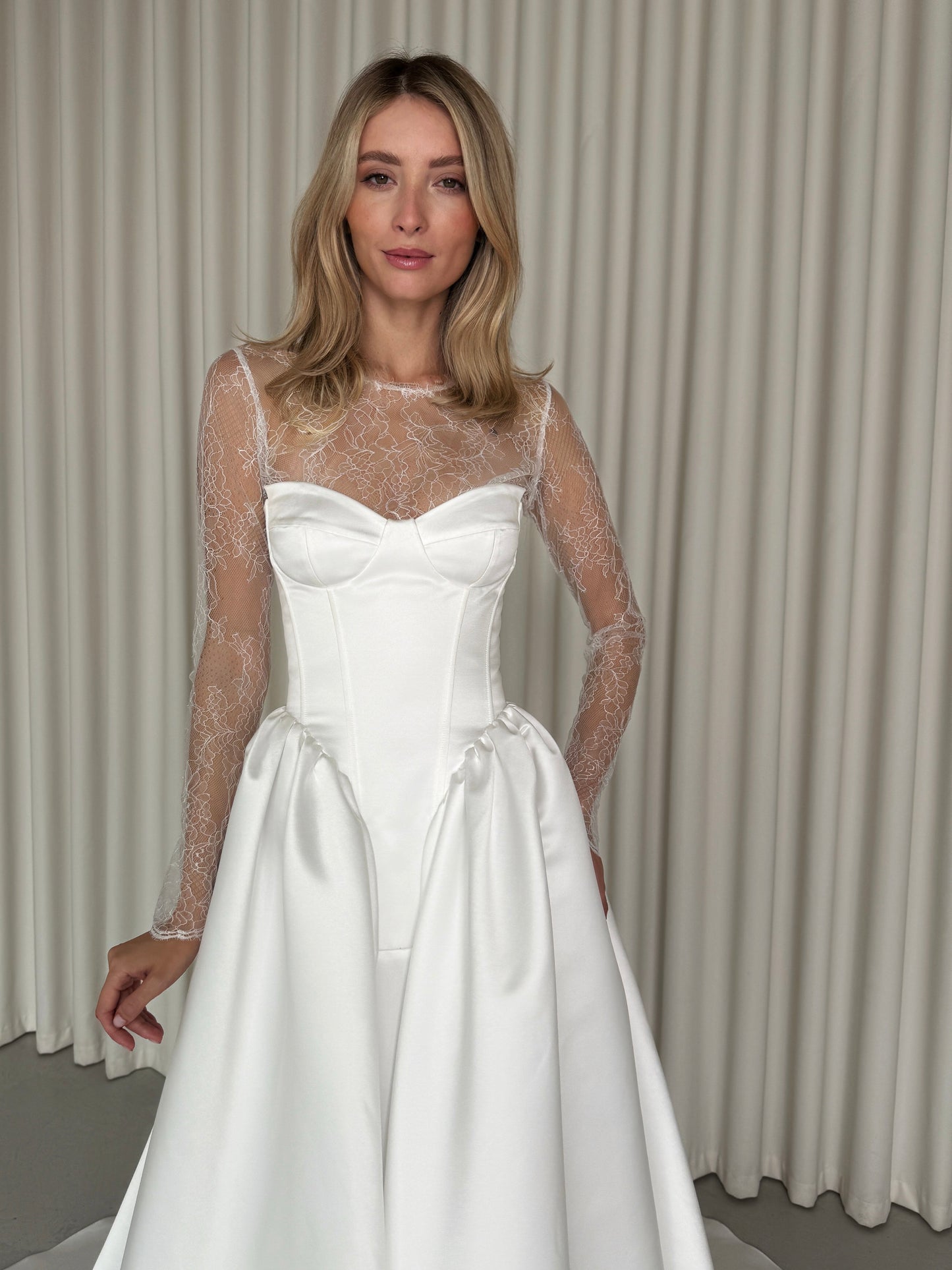 Rosalin - Satin Corset with Dropped Basque Waist Wedding Dress