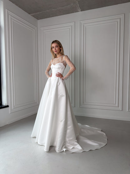 Rosalin - Satin Corset with Dropped Basque Waist Wedding Dress