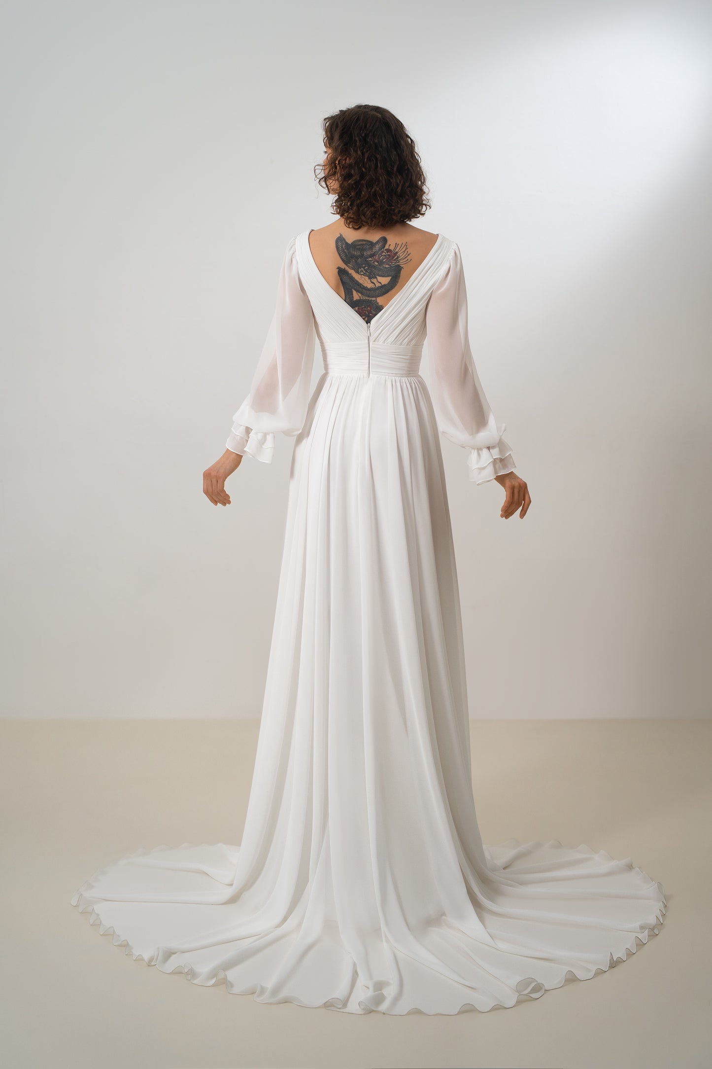 Roxy - Chiffon Wedding Dress with Long Sleeves & High Slit
