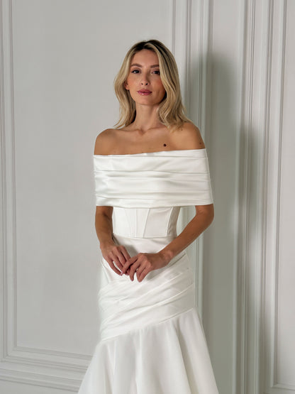 Blansh - Strapless Satin Corset Wedding Dress with Draped Organza Skirt