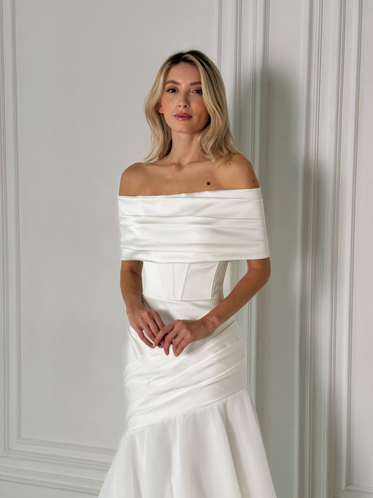 Blansh - Strapless Satin Corset Wedding Dress with Draped Organza Skirt